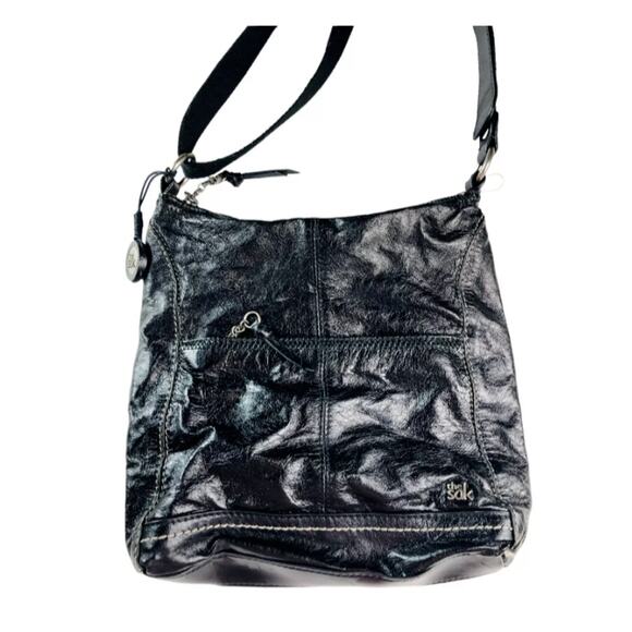 The Sak Womens Boho Black Leather Crossbody Purse Shoulder Bag Adjustable - Picture 3 of 12